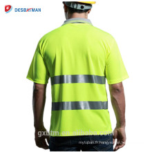 T-shirt de sécurité réfléchissant de la route de vêtements de travail de la route T-shirt de poche de haute visibilité de la classe 2 maille Polo à haute visibilité de douille à manches courtes